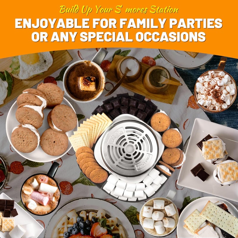 JoyMech Smores Maker Tabletop Indoor Kit, Indoor Marshmallow Roaster, Flameless Electric S'mores Maker, Smores Maker with 4 Detachable Tray & Roasting Sticks, Gift for family & Date Night, Grey - Image 4